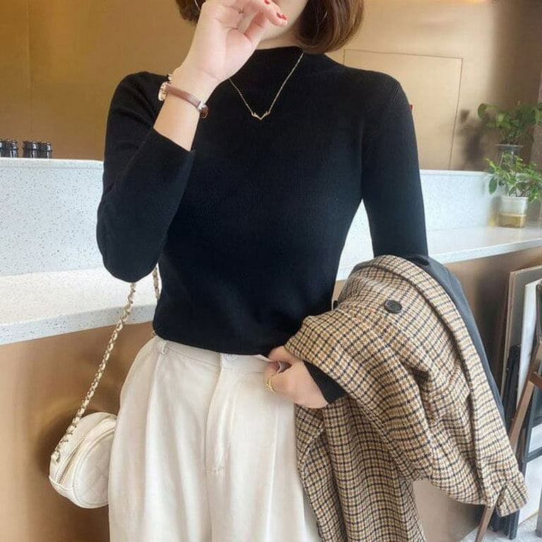 Women's Turtleneck Long-sleeved Knitted Top Slim Fit Sweater Fall Winter  Inner Wear Women's Delivery Within 7 Days - Pullovers - AliExpress