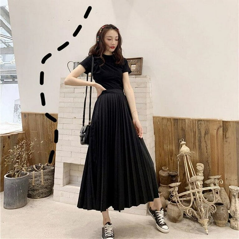 DanceeMangoo Black White High Waist Pleated Skirt for Women Korean Fashion  All-match A-line Skirts Simple Hot Sale Streetwear Skirt 