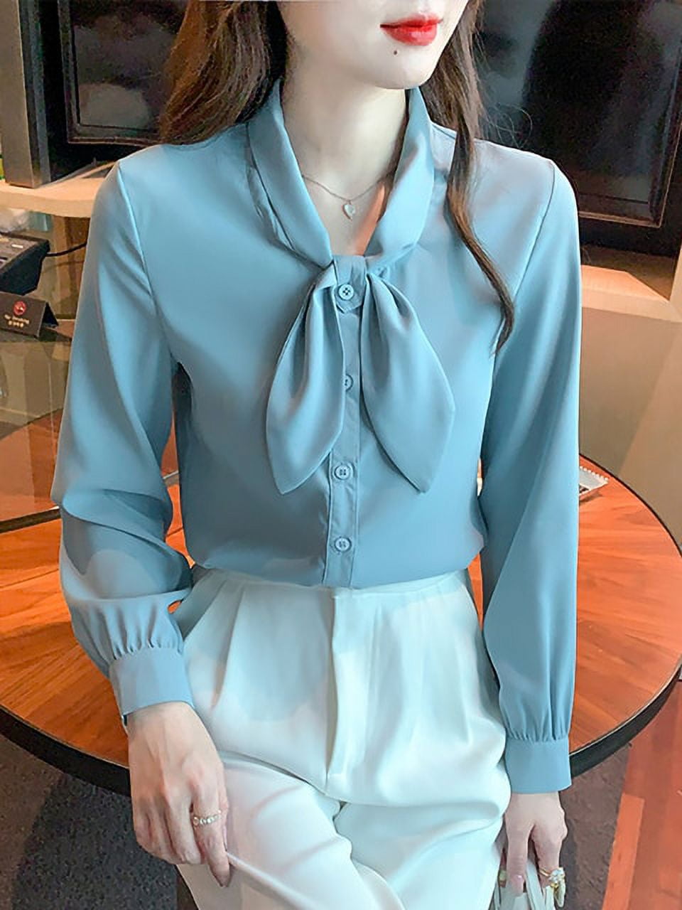 DanceeMangoo Bow Tie Tops Women Korean Style Design Clothes Long Sleeve  Elegant Office Lady Cute Spring Sweet Basic Shirts Blouses