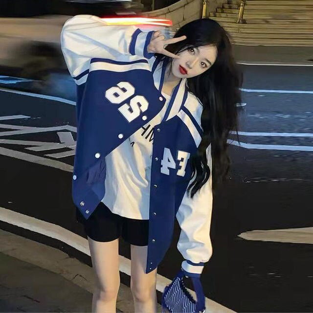 DanceeMangoo Casual Women's Coat Korean Loose Sports Baseball Jacket Women  Clothes Female Lossen Short Jacket Pacthwork Jackets for Women Zm