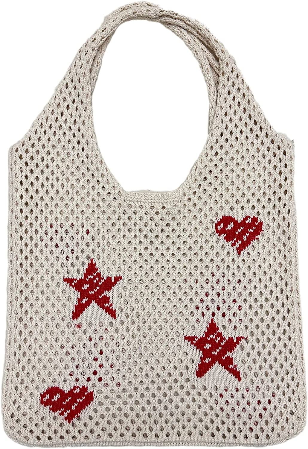 Danceemangoos Grunge Tote Bag Y2K Ripped Knit Hobo Bags Downtown Girl Hippie Heart Crochet Purse Aesthetic Fairycore Accessories, Kids Unisex, Size: 