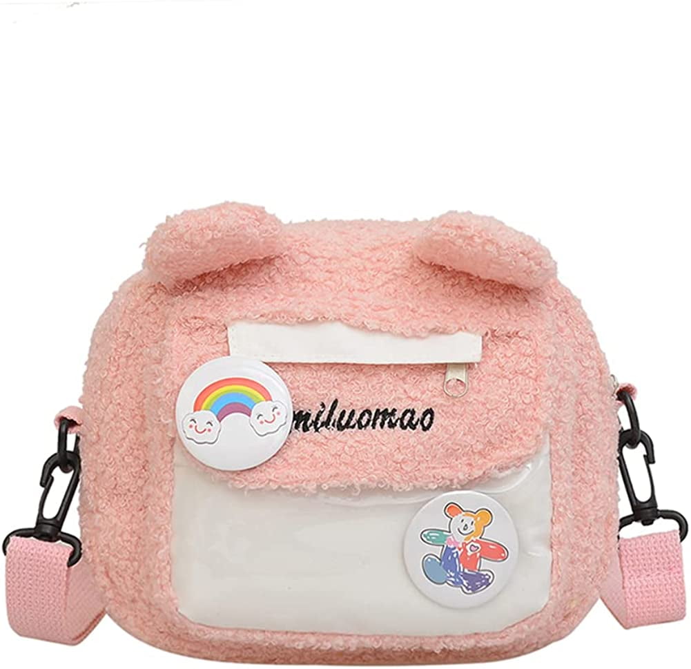 DanceeMangoo Cute Crossbody Bag with Pins Girls Bag Purse Plush Shoulder  Bag Cartoon Cute Bags for Women Cute Stuff 