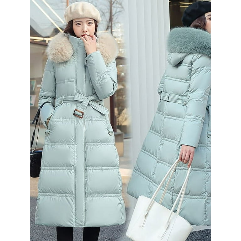 DanceeMangoo Down parka Super long jacket female knee winter jacket Woman  With Thick Black Coat In Winter Warm Hooded Fluffy Collar Coats 