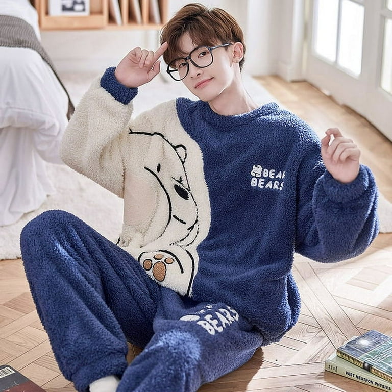 DanceeMangoo FUNISHI Mens pijama Cartoon Winter Pajamas Loose Version Pajama Set Pullover Sleepwear Plus Size 4XL Inspissate Flannel