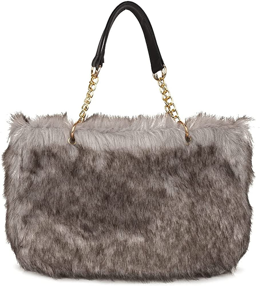 DanceeMangoo Fashion Fuzzy Tote Handbag for Women Girls Soft Wool