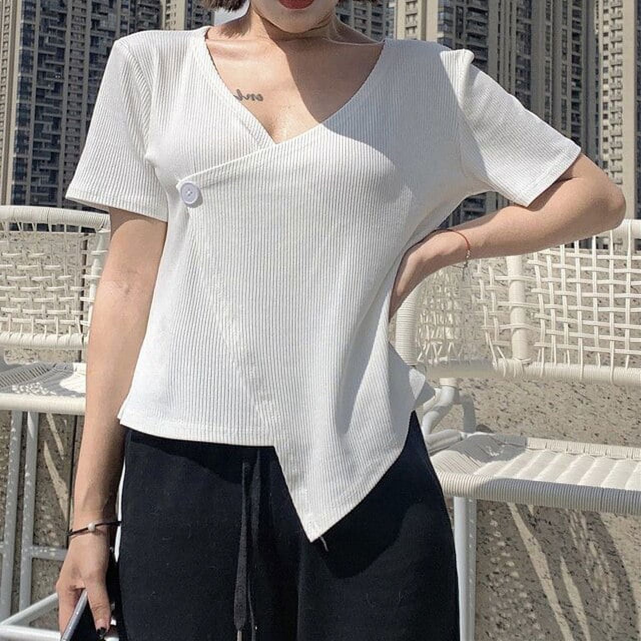 DanceeMangoo Fashion Irregular White T Shirt Top Women Sexy Cross