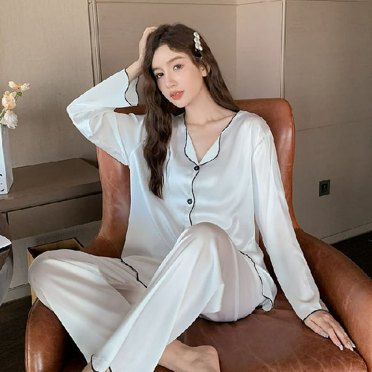 DanceeMangoo Fashion Women Pajamas Set Elegant Lounge Wear Silk