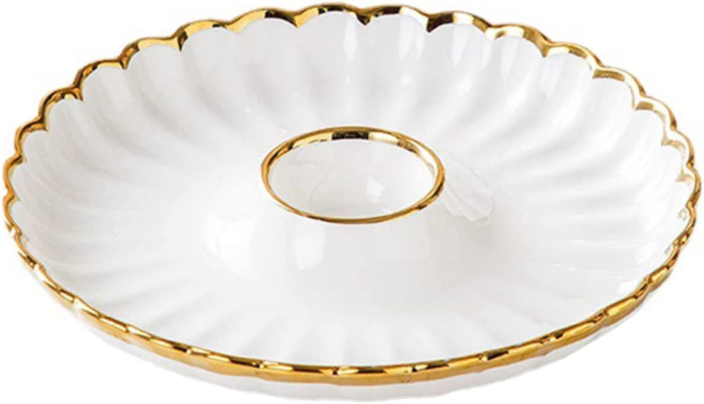 DanceeMangoo FlowerShaped Porcelain Snack Plate with Dipping Chamber