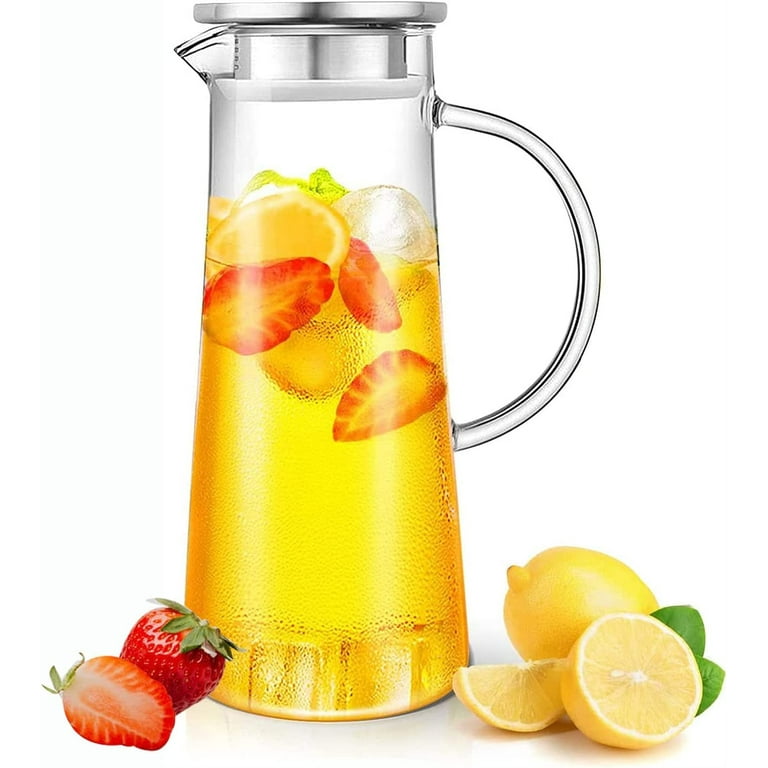  1.2 Liter 40 oz Glass Pitcher with Lid and Spout, Bivvclaz  Glass Water Pitcher for Fridge, Glass Carafe for Hot/Cold Water, Iced Tea  Pitcher, Small Pitcher for Coffee, Juice and Homemade