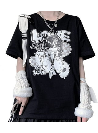 Kawaii Clothes Pastel Goth Fashion Crewneck Soft Cute Cartoon Heart Print  Cloud Critter T-Shirt at  Women’s Clothing store