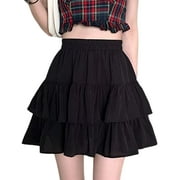 DanceeMangoo Harajuku Lolita Style Kawaii Pastel Goth Fashion Casual Soft High Elastic Waist Ruffle Layered Short Skirt