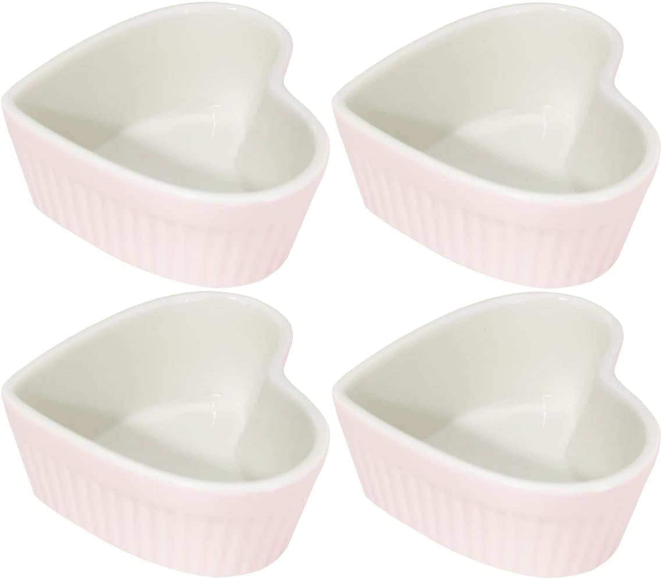 DanceeMangoo HeartShaped Pink Porcelain Souffle Dishes, Ramekins 3.6