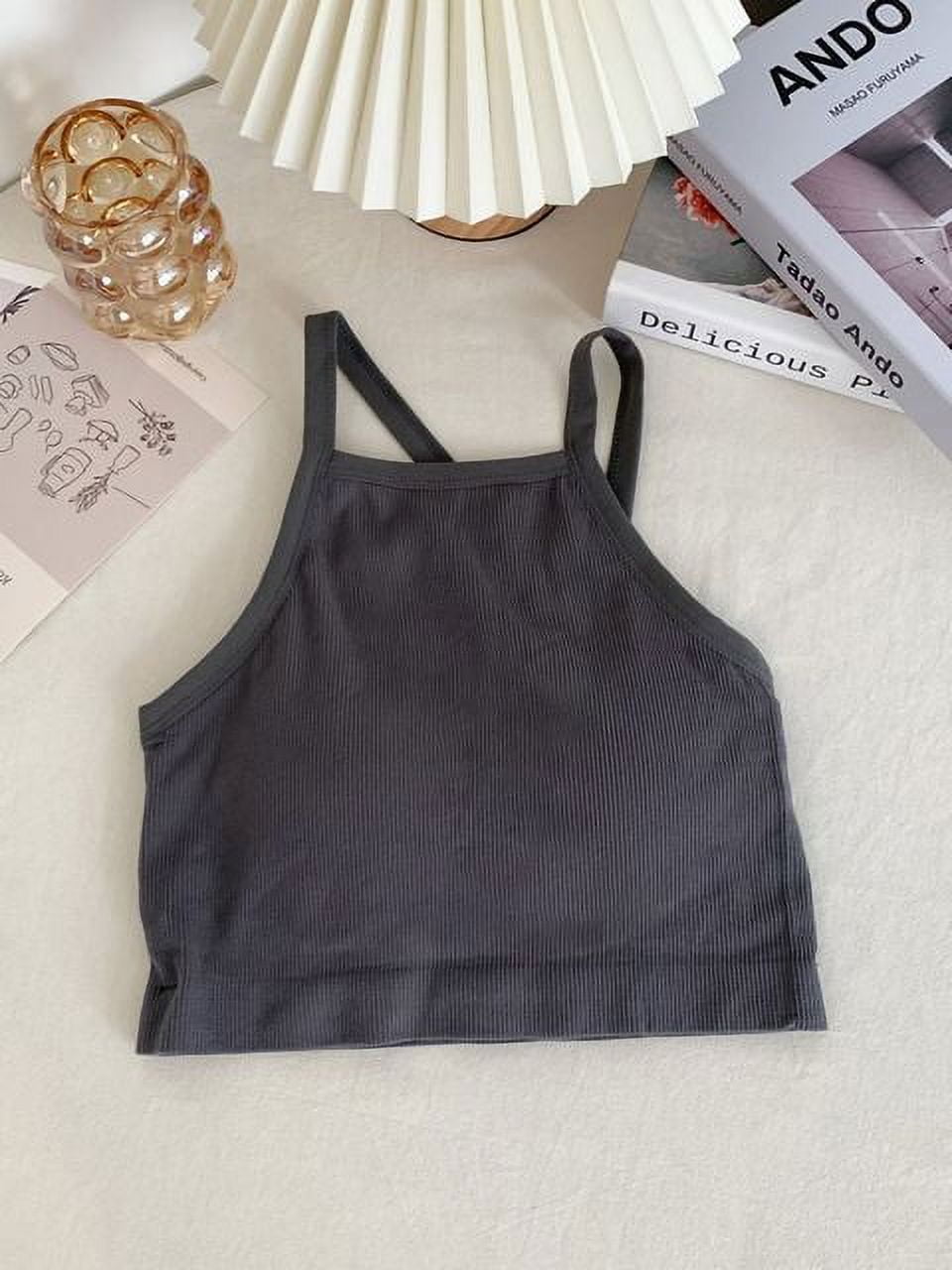 DanceeMangoo Heiar Women Basic Cotton Tank Tops White Strappy Crop Tops With Padded Tube Tops Cute Cropped Tops For Women Summer Walmart