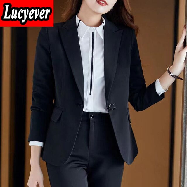 DanceeMangoo High Quality Office Work Blazer Women Korean Notched Pockets  Long Sleeve Coat Ladies Autumn Casual Suit Jacket
