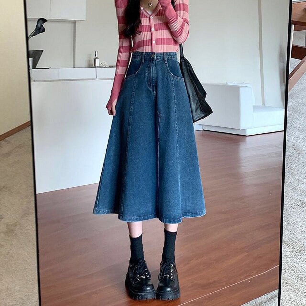 DanceeMangoo High Waist Retro Blue Denim Skirts for Women New Irregular A Line Long Skirt Woman Korean Trendy Daily Jean Skirts Walmart