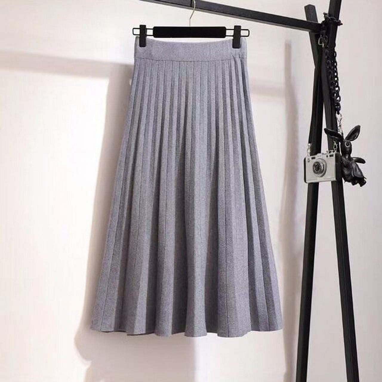 DanceeMangoo High Waist Women Knit Pleated Skirt Spring Casual Solid ...