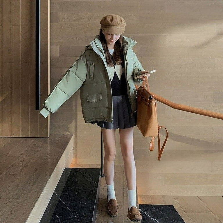 DanceeMangoo Hooded Short Jacket Warm Loose Parkas Winter Coat