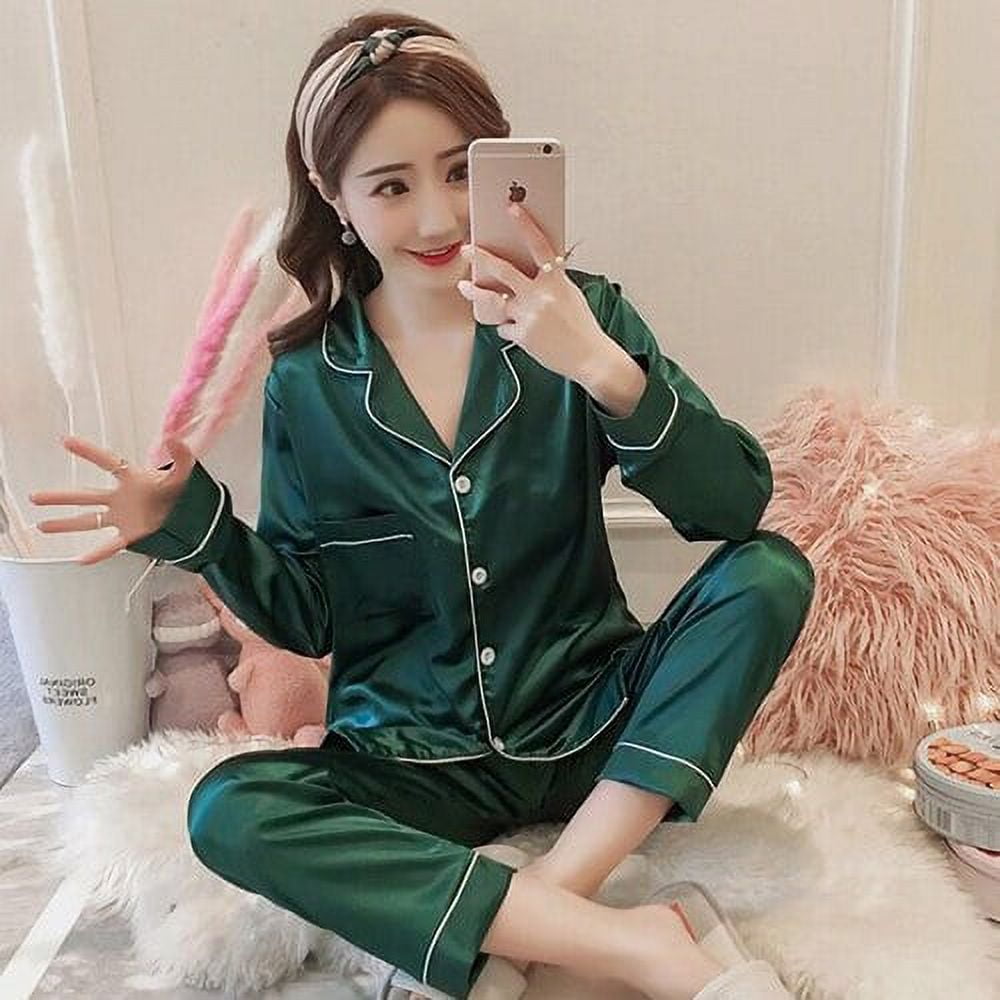 DanceeMangoo Hot Sale Long Sleeve Silk Pajamas Soft Women Autumn Winter  Home Girl Sleepwear Pyjamas 3XL 4XL 5XL 85kg Nightwear Set 