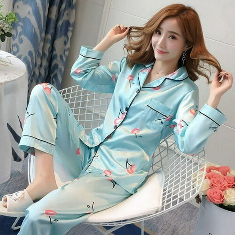 DanceeMangoo Hot Sale Long Sleeve Silk Pajamas Soft Women Autumn Winter  Home Girl Sleepwear Pyjamas 3XL 4XL 5XL 85kg Nightwear Set 