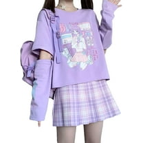 DanceeMangoo Y2k Emo Goth Kawaii Crops Tops Tee Black Pink Long Sleeve Teen  Girl Clothes Anime Cute Aesthetic Shirts12 14 Gift 