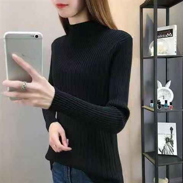 DanceeMangoo Korean Chic Womens Turtleneck Sweaters Solid Color Knitted  Long Sleeve Pullover Autumn Winter Basic Ladies Sweater Top