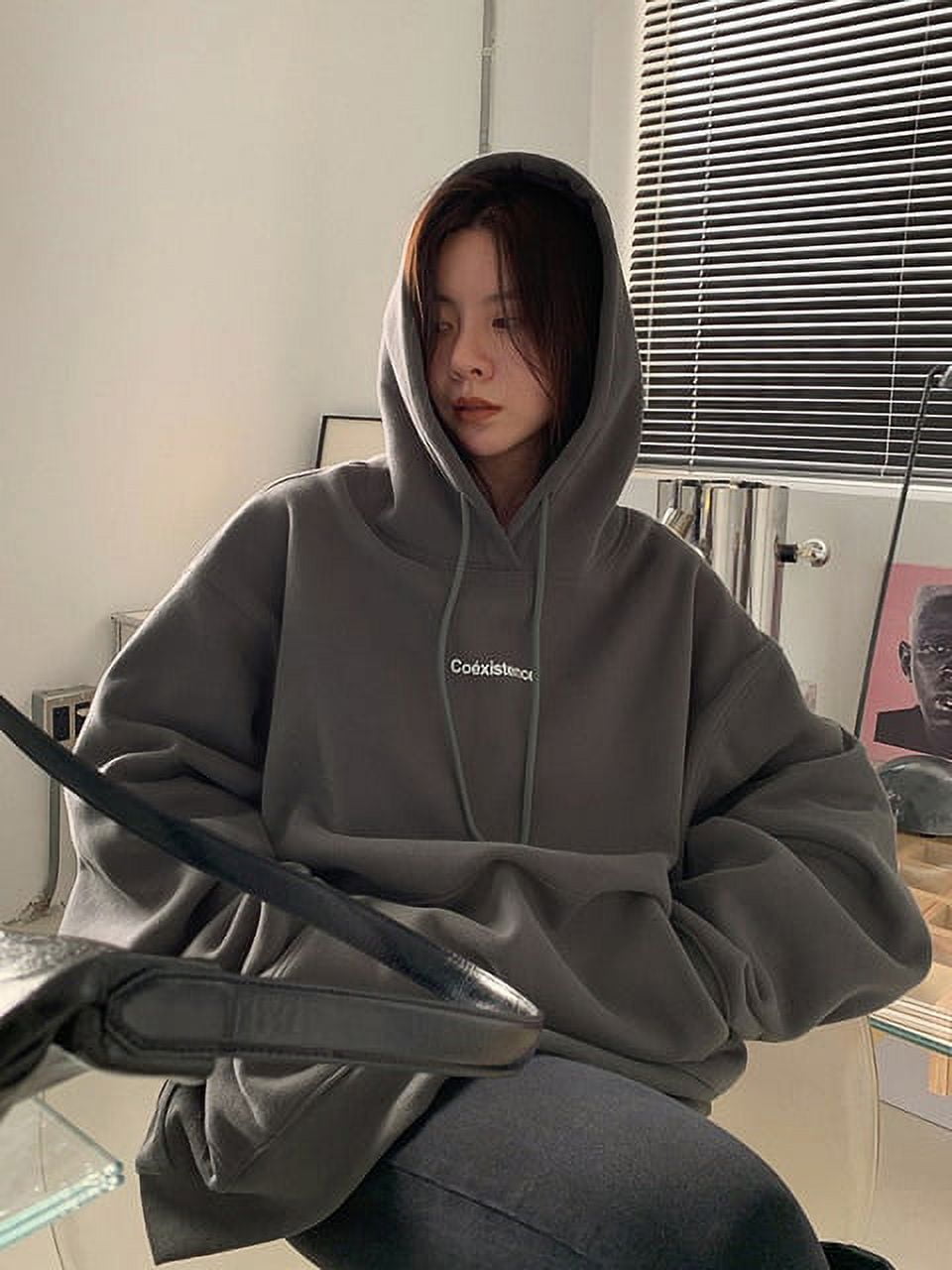 DanceeMangoo Korean Fashion Grey Fleece Thicken Baggy Pullover