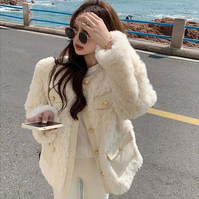 DanceeMangoo Korean Fashion Lamb Wool Coats Women Streetwear O-Neck Faux  Fur Jackets Woman Autumn Winter Thick Warm Plush Coat