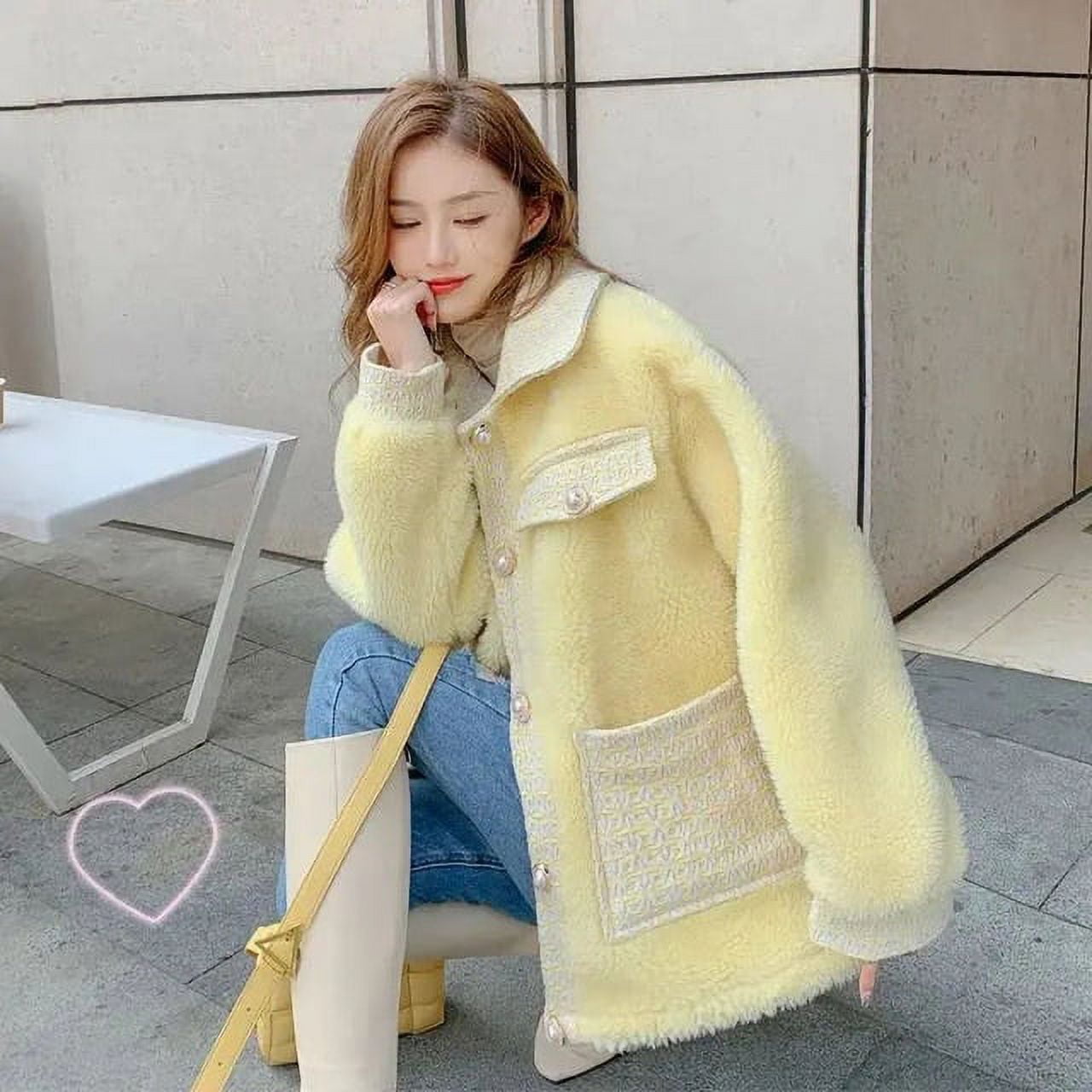 DanceeMangoo Korean Style Thicken Winter Jacket Women Fashion Street Warm Lamb Wool Coat Woman All Match Pink Faux Fur Outwear