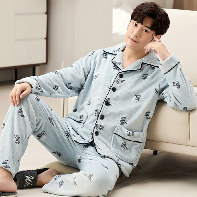 Winter Couple Pajamas Men Pajama Sets Double Sides Flannel Thick Warm  Pijama Fashion Embroidery Sleep Tops Antistatic Loungewear