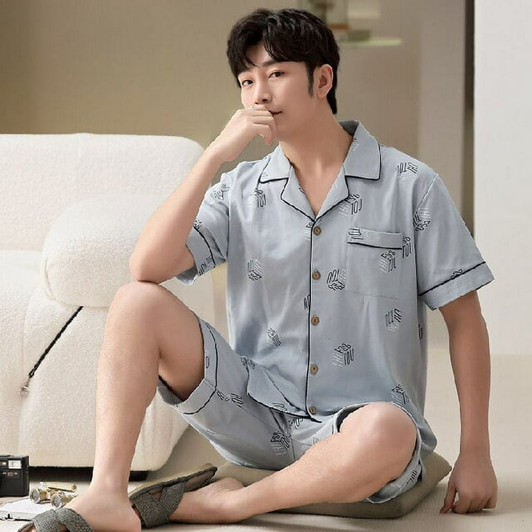 DanceeMangoo Men Pyjamas Set 3XL 4XL 5XL Short Sleeve Casual Home Wear Spring Summer Button Cotton Father Pajama Sets Leisure Sleepwear Set Walmart
