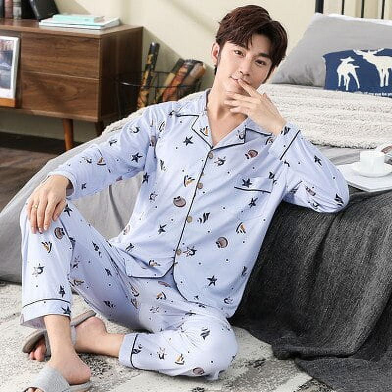 Mens long sleeve cotton pajamas hotsell