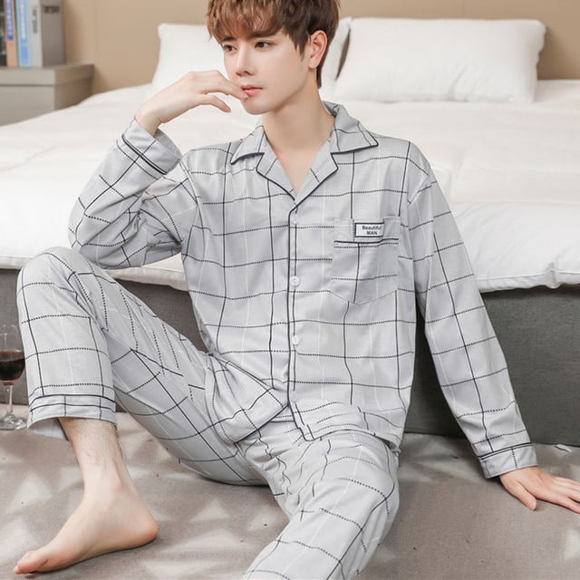 Comfortable Men's Winter Pajama Sets Long Sleeve Long Pant Mens