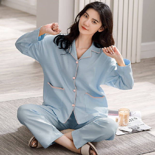DanceeMangoo New Cotton Pajama Sets Womens Sleepwear Tops Long Pyjamas Set  Spring Autumn Homewear Women Casual Sleepwear Nightwear