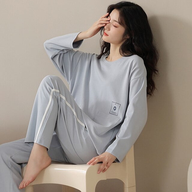 DanceeMangoo Women Sleepwear Suit Autumn Winter Womens Cotton Long Sleeve Pajamas  Set Loose Adult Mother Nightwear Set Soft HomeWear Clothes 