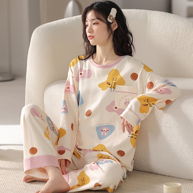 DanceeMangoo New Long Sleeve Cotton Pajamas Set Young Style Women
