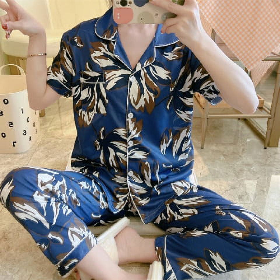 DanceeMangoo New Sale Women Home Wear Spring Summer Short Sleeved Women  Pajamas Set Long Pant Pyjamas Sets Cotton Leisure Sleepwear Set