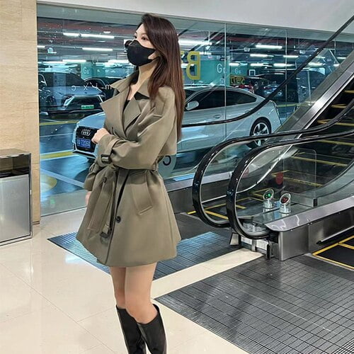 DanceeMangoo New Trench Coats for Women Korean Long Overcoat