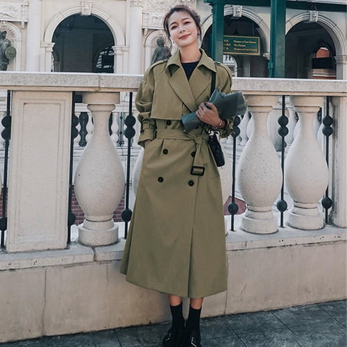 DanceeMangoo New Trench Coats for Women Korean Long Overcoat