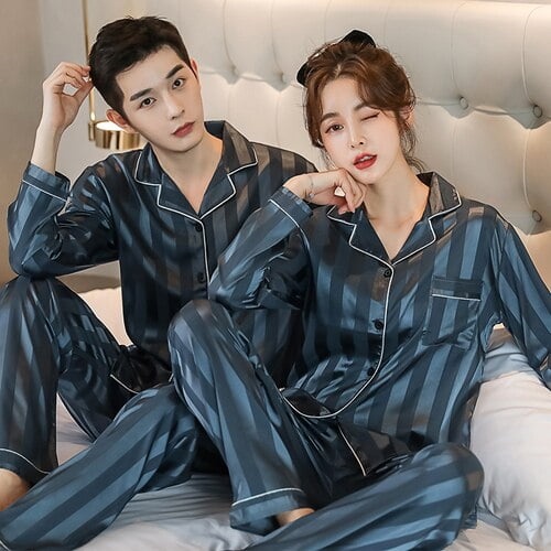 Customized Men's Ice Snow Silk Couple Pajamas Spring and Autumn