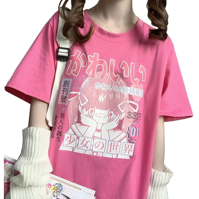 Kawaii Soft Girl Estilo Japanese Cartoon Print T-shirt - Loja de