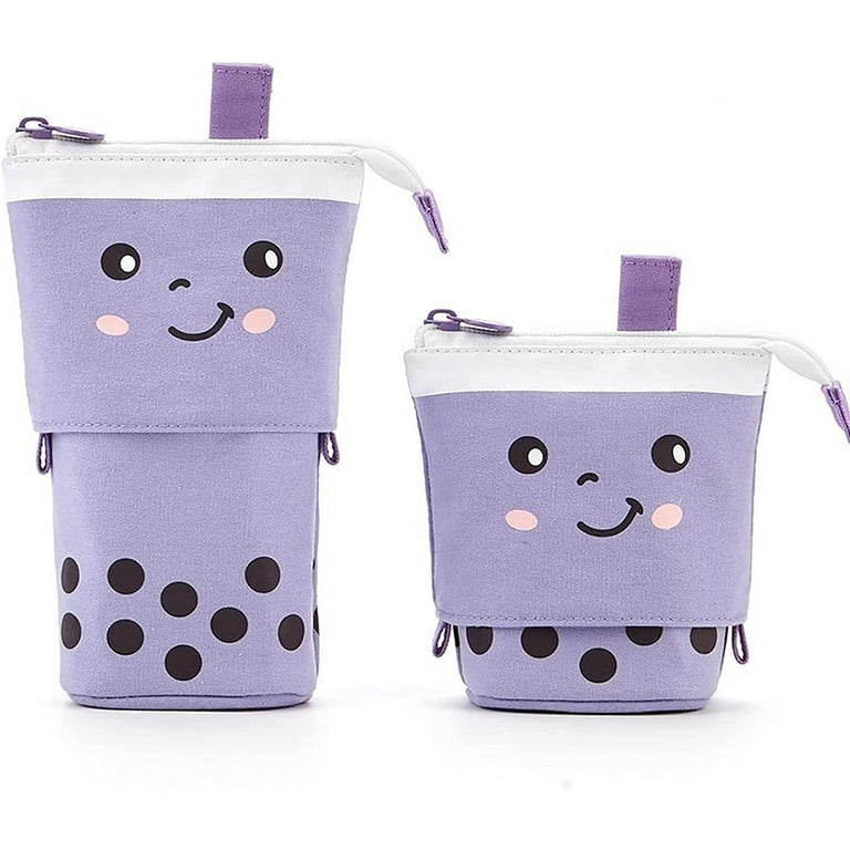 DanceeMangoo Pencil Case Cute Bubble Tea Kawaii Pencil Pouch Standing Pen  Holder Telescopic Pop Up Stationery Case School College Office Organizer  Back to School Supplies (Purple) 