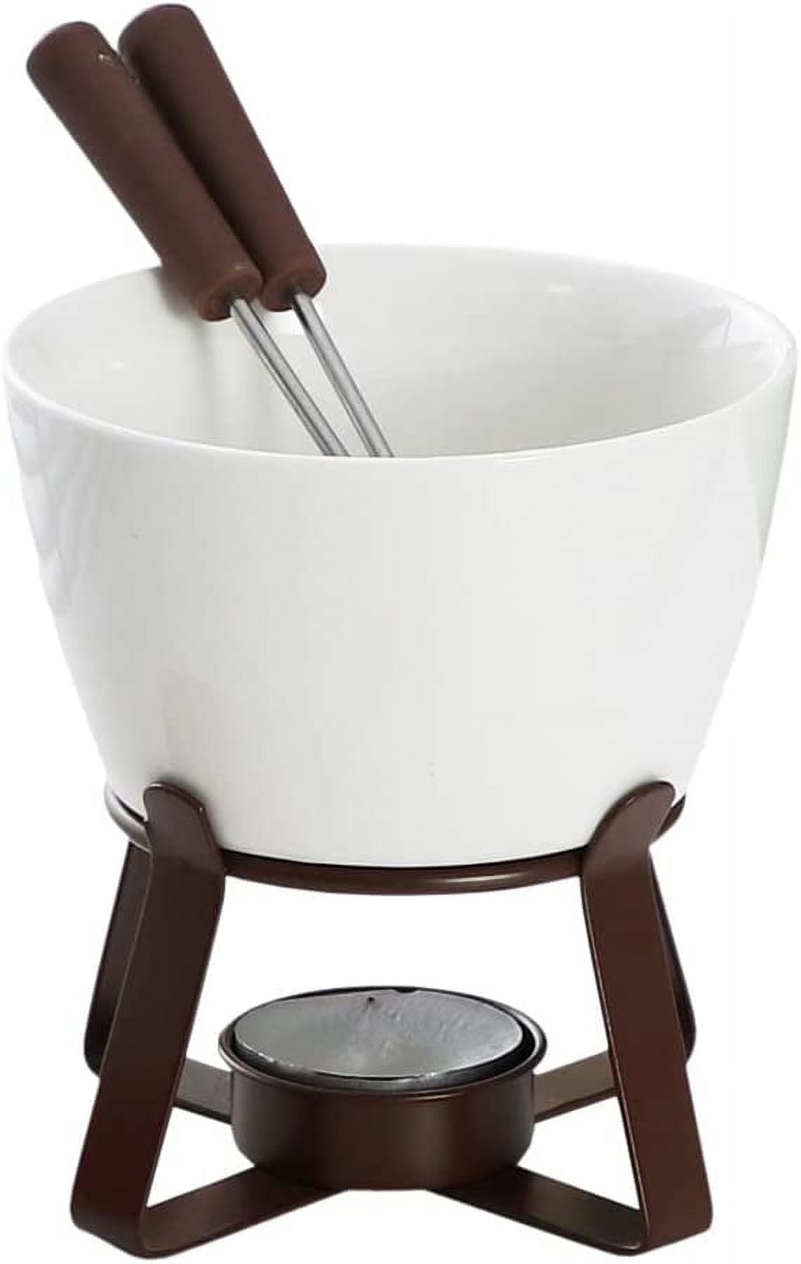 DanceeMangoo Porcelain HeartShaped Chocolate Fondue Set with 2 Fruit