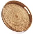 thumbnail image 1 of DanceeMangoo Round Rattan Serving Tray Decorative Woven Ottoman Trays with Handles for Coffee Table White (Small 11.8 inch x 2.4 inch), 1 of 8