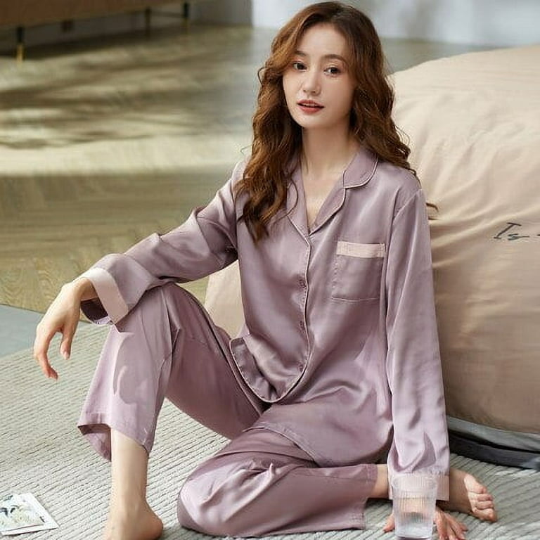 DanceeMangoo Satin 2 Piece Women Sleepwear Set Spring Autumn Long Sleeve  Pajamas for Woman Silk Fashion Sleepwear Luxurious Soft Pajama Set