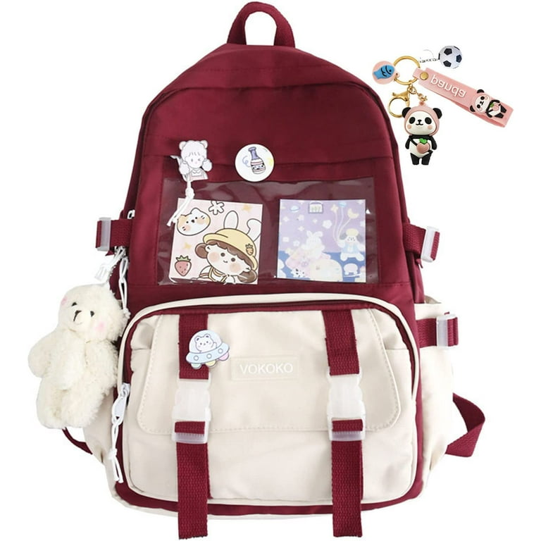 DanceeMangoo School Backpack with Cute Accessories Pins Aesthetic Backpack  Large Capacity for Girls Teens (Red) - Walmart.com
