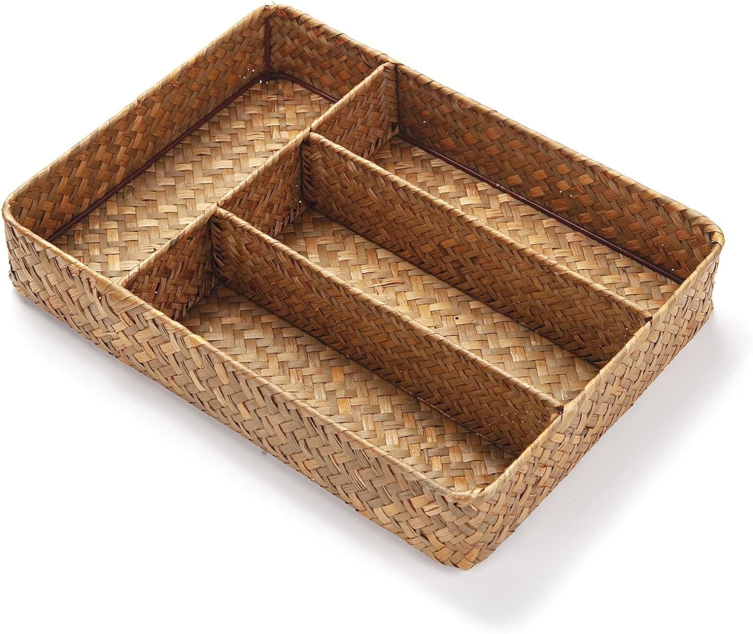 DanceeMangoo Seagrass Storage Basket with Compartments Utensil Tray for