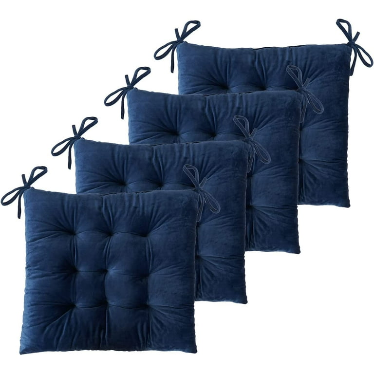 DanceeMangoo Set of 4 Square Chair Pads Indoor Seat Cushions Pillows with  Ties Thick Soft Seat Cushion for Kitchen Dining Office Chair (18.8, Navy1)
