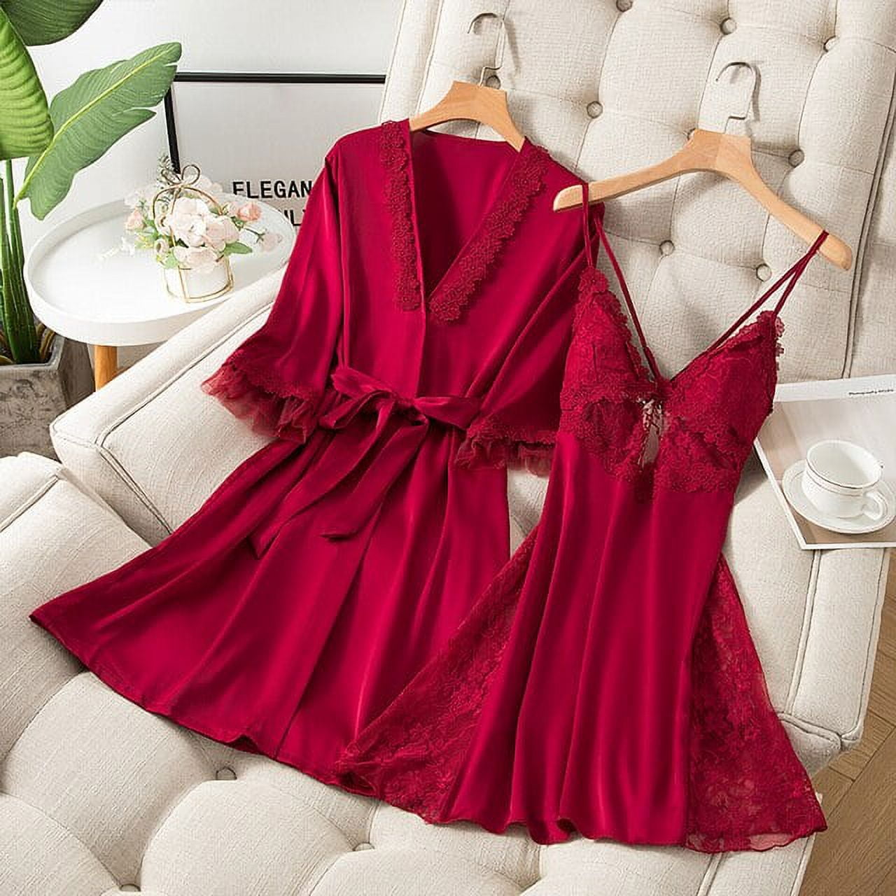 Danceemangoo Sexy Robes Suit Summer Women Nightgown Sets 2 Pieces Nightdress Bathrobe With Chest