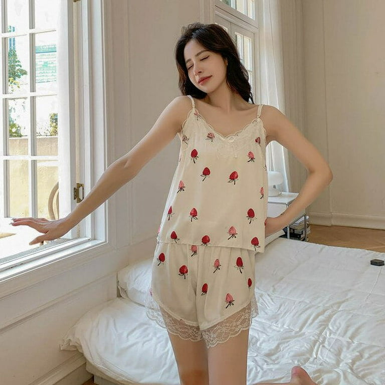 DanceeMangoo Lovely Lace Sleepwear Home Suit Satin Pajamas Girl