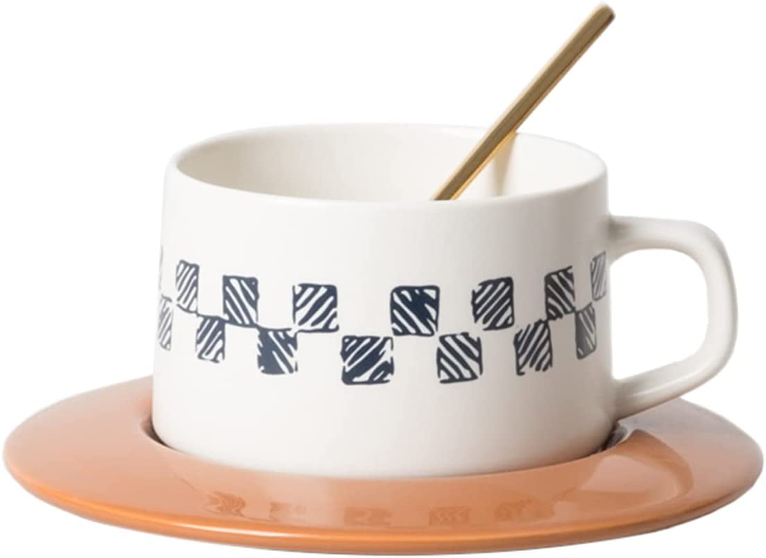 DanceeMangoo Simple Porcelain Cup & Saucer Set with Gold Spoon, 8 Oz  Vintage Style Ceramic Tea Cup Coffee Mug 